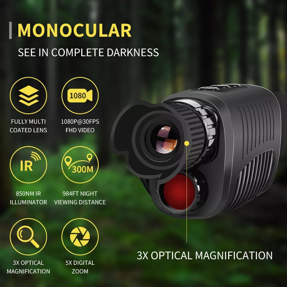 1080p HD Night Vision Monocular Infared 5X Zoom 64GB Memory 300m
