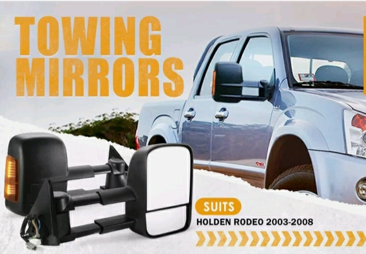 Pair Extendable Towing Mirrors for Holden Rodeo 2003-2008 Black