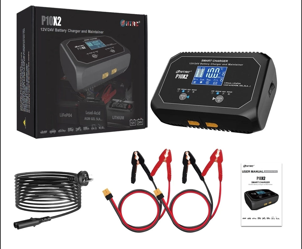 DUAL 10Ax2 12V-24V Dual Smart Battery Charger for Lithium Lifepo4 Lead Acid AGM GEL PB Car Battery Repair