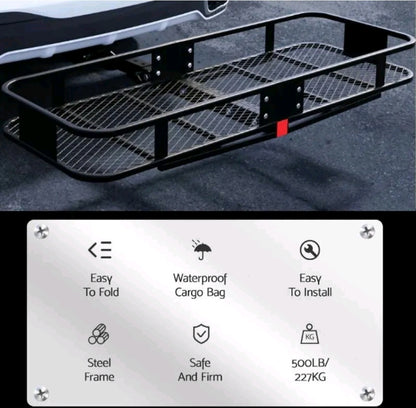 Foldable Tow Hitch Cargo Rack Black Powder Coated Steel Bar Rear Luggage Carrier