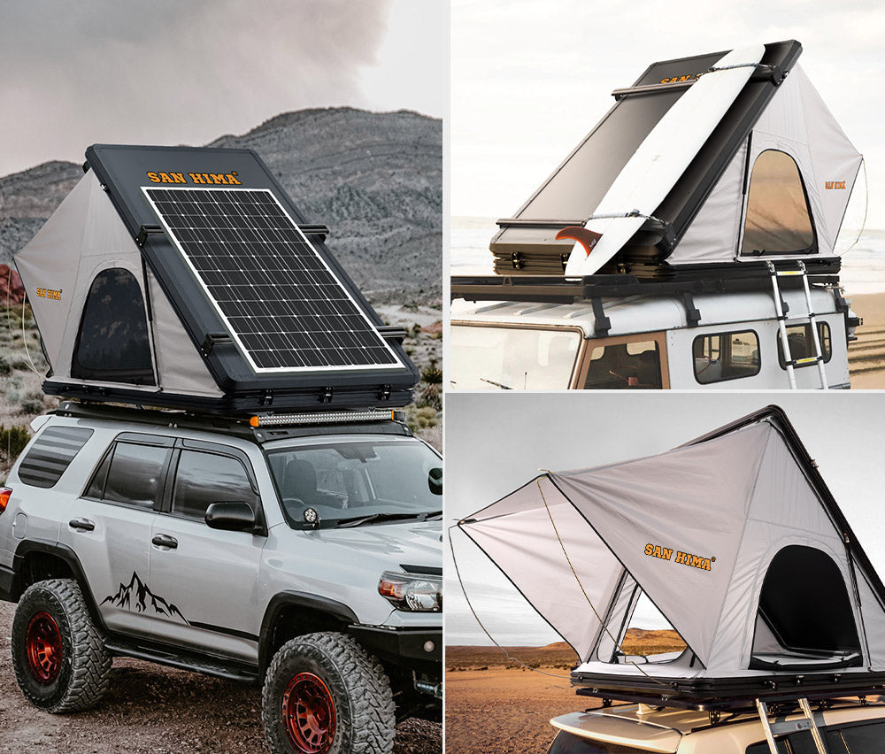 Hardshell Roof Top Tent With Roof Rack Camping 4WD + 250W Solar Panel