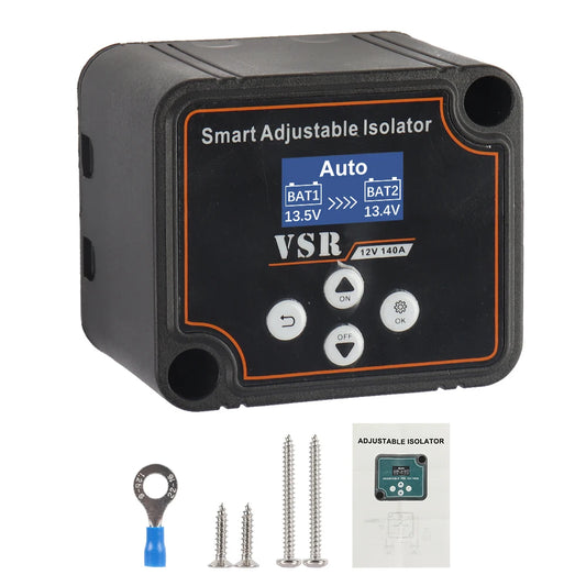 Dual Battery Smart Adjustable Isolator 12V 140A Voltage Sensitive Split Charge Relay VSR LCD 2 Battery Display