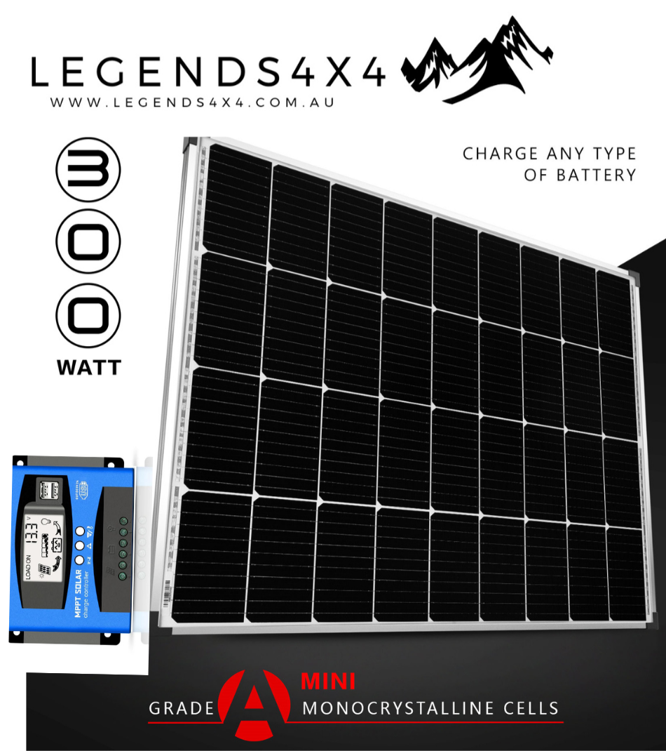 300W Solar Panel Kit Mono Fixed Regulator Charge Controller  LCD 2USB RV