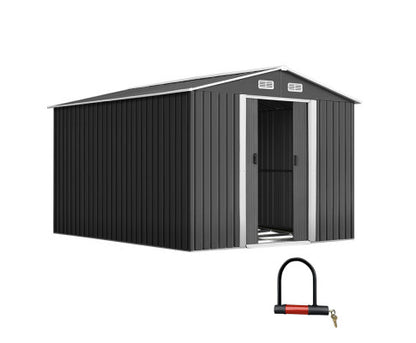 Garden Shed 2.6x3.9M w/Metal Base Sheds Outdoor Storage Workshop Tool Shelter Sliding Door