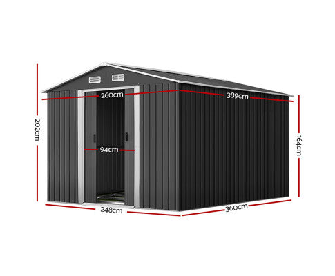 Garden Shed 2.6x3.9M w/Metal Base Sheds Outdoor Storage Workshop Tool Shelter Sliding Door