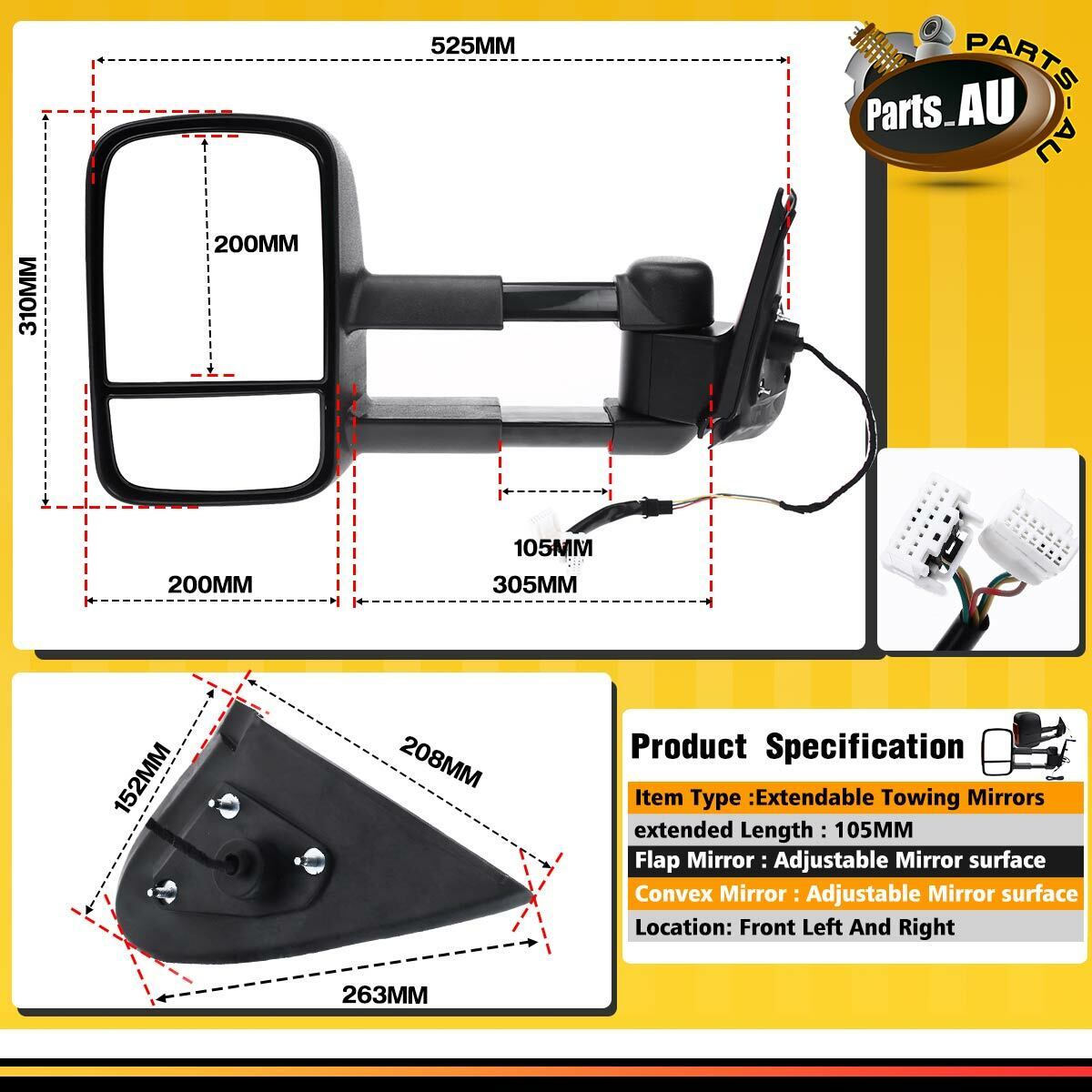 Electric Towing Mirrors  Indicators for Mitsubishi Triton MQ MR 15-19