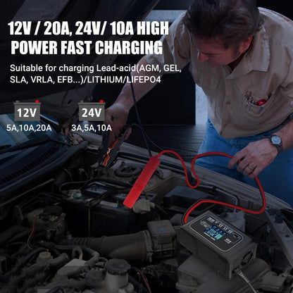 20A 12V-24V Adjustable Smart Battery Charger Lithium LiFePo4 Batteries Lead Acid AGM GEL Wet