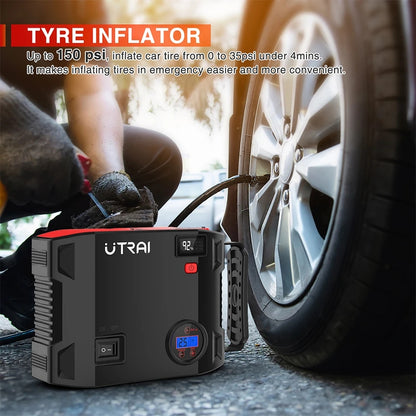 4 In 1 2000A Jump Starter Power Bank 150PSI Air Compressor Tire Pump Portable Charger