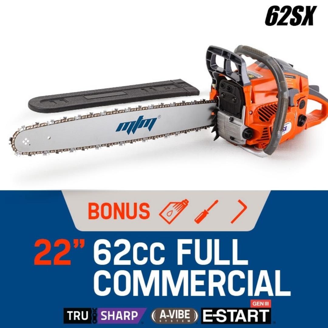 62cc 22" Bar E-Start Commercial Petrol Chainsaw