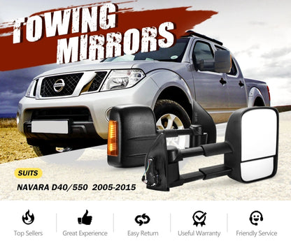 Extendable Towing Side Mirrors for Nissan Navara D40 2005-2015