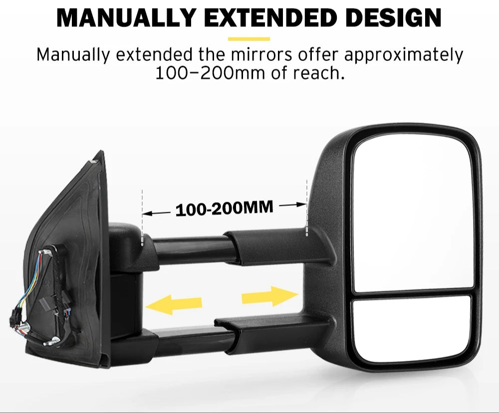 Extendable Towing Side Mirrors for Nissan Navara D40 2005-2015
