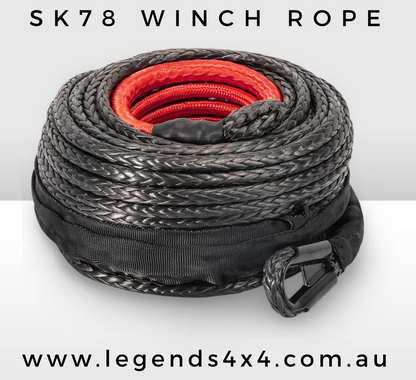 10mm x 30m SK78 Dyneema Synthetic Winch Rope (Black) With Black G80 Snap Hook