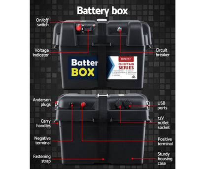 140Ah Deep Cycle Battery & Battery Box 12V AGM Marine Sealed Power Solar Caravan 4WD Camping
