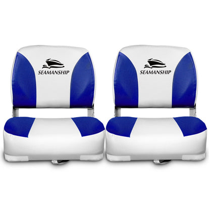 Set of 2 Swivel Folding Boat Seats - White & Blue