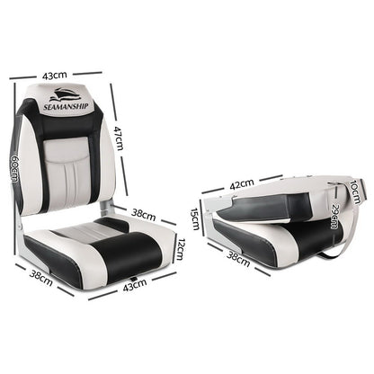 Set of 2 Swivel Folding Boat Seats - Grey & Black
