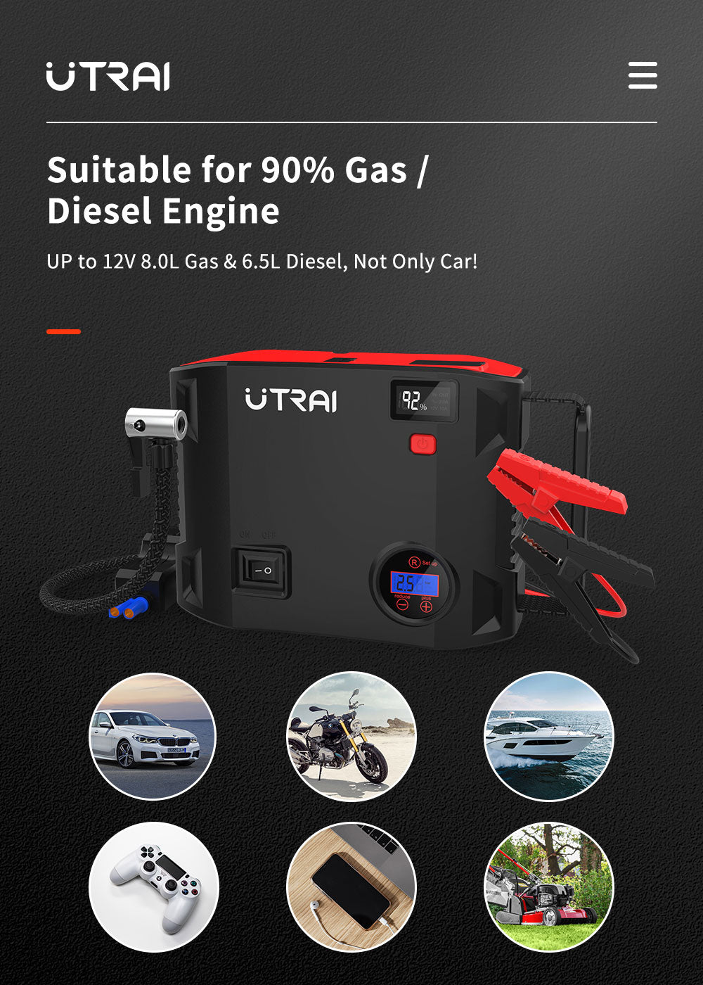 Utrai jump starter with deals air compressor