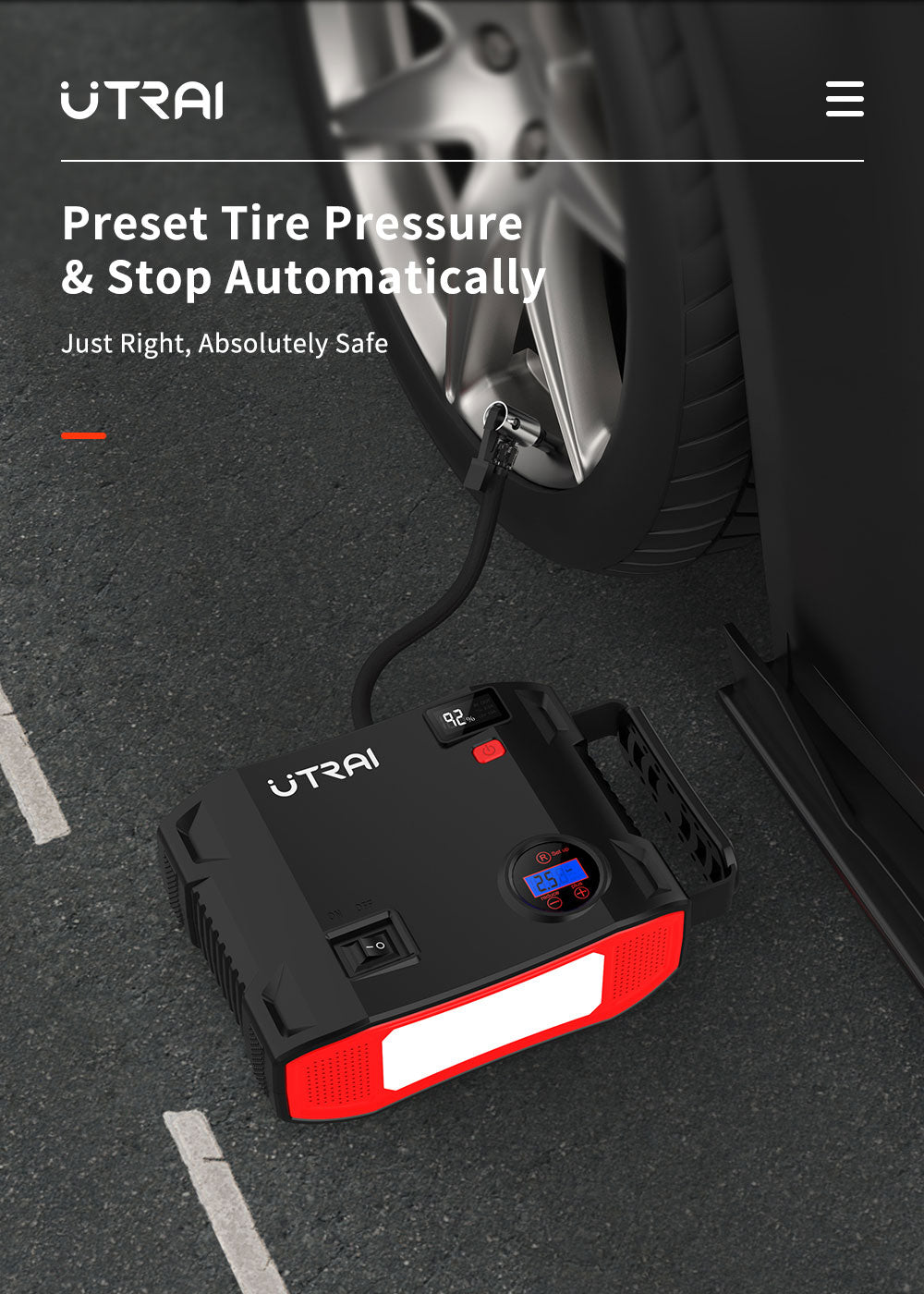 4 In 1 2000A Jump Starter Power Bank 150PSI Air Compressor Tire Pump Portable Charger