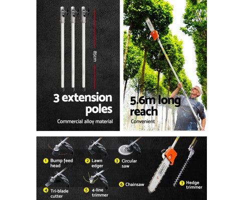 Pro Series 7 in 1 Multi Tool Pole Chainsaw Brush Cutter Hedge Trimmer Saw