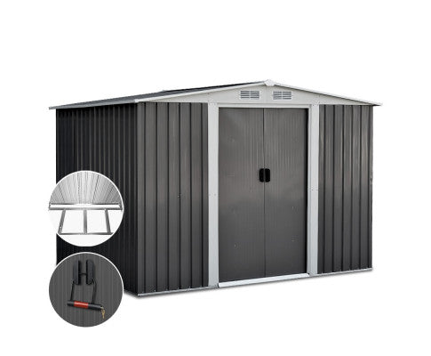 2.05 x 2.57m Steel Base Garden Shed - Grey