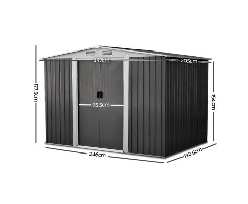 2.05 x 2.57m Steel Base Garden Shed - Grey