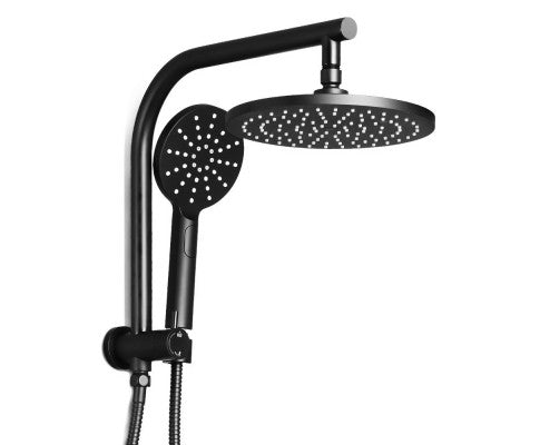 Modern 9 inch Rain Shower Head Round Wall Bathroom Arm Handheld Spray Bracket Rail Mat Black