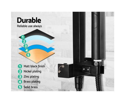 Modern 8 inch Rain Shower Head Square Wall Bathroom Arm Handheld Spray Bracket Rail Mat Black