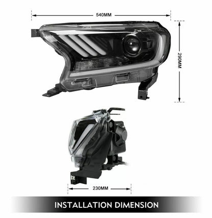 Pair Projector LED Headlamp Light for FORD Ranger T7 PX XL MK2 (2015  -2018)
