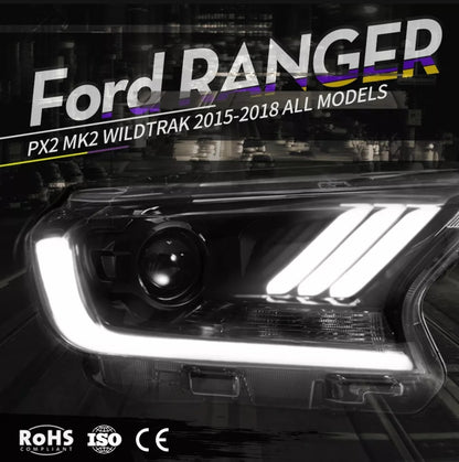 Pair Projector LED Headlamp Light for FORD Ranger T7 PX XL MK2 (2015  -2018)