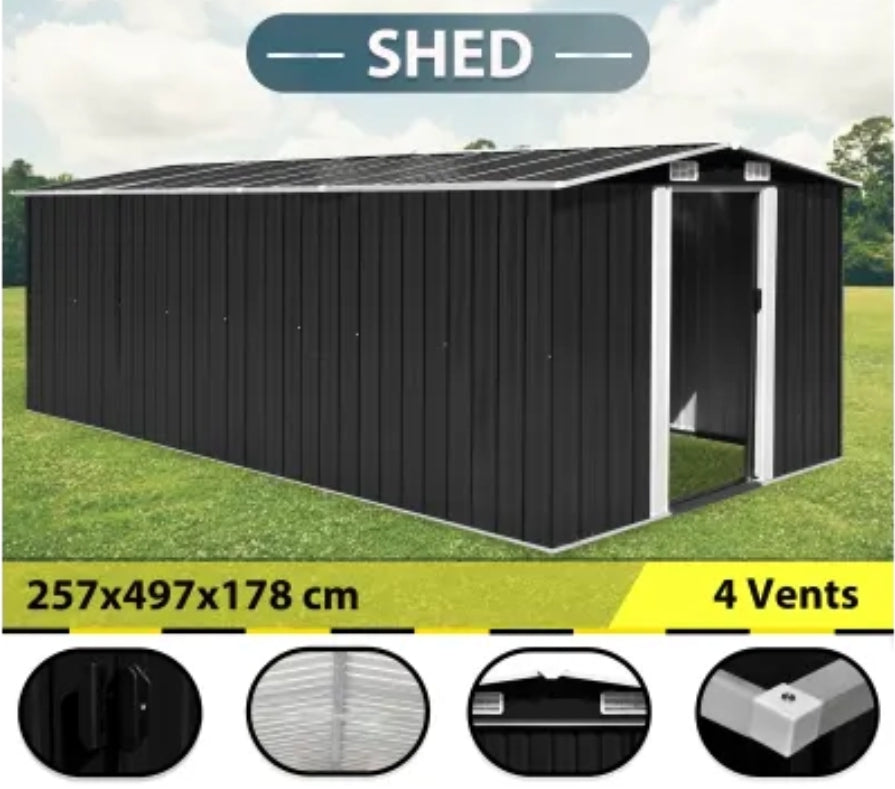 Large Garden Shed 257x497x178 cm Metal