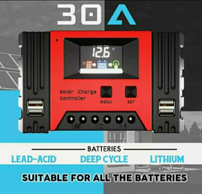 30A Battery Charge Controller 12V 24V Solar Panel Regulator 4 USB 5V Output