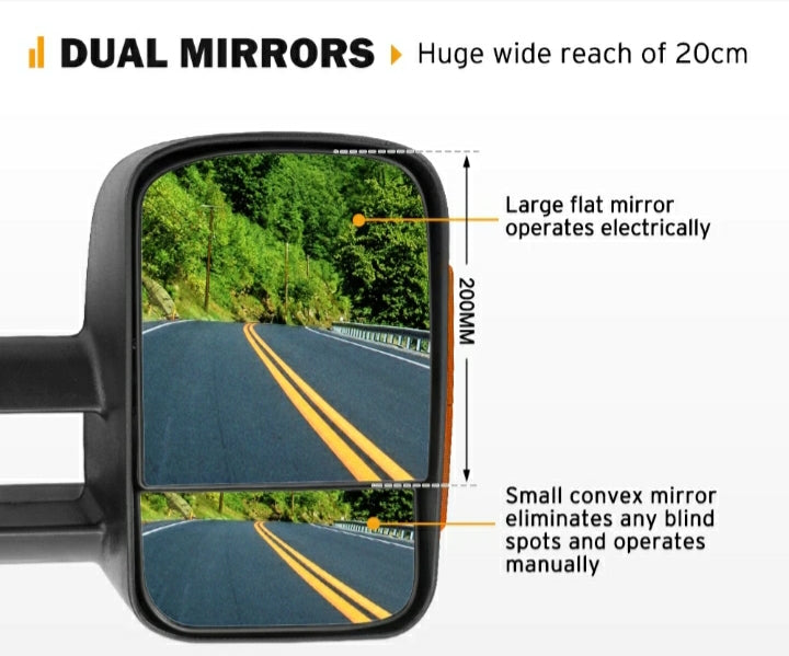 Pair Extendable Towing Mirrors for Toyota HILUX 2015-ON Black Pair