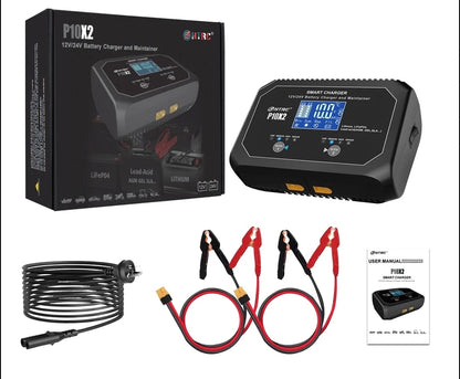 DUAL 10Ax2 12V-24V Dual Smart Battery Charger for Lithium Lifepo4 Lead Acid AGM GEL PB Car Battery Repair