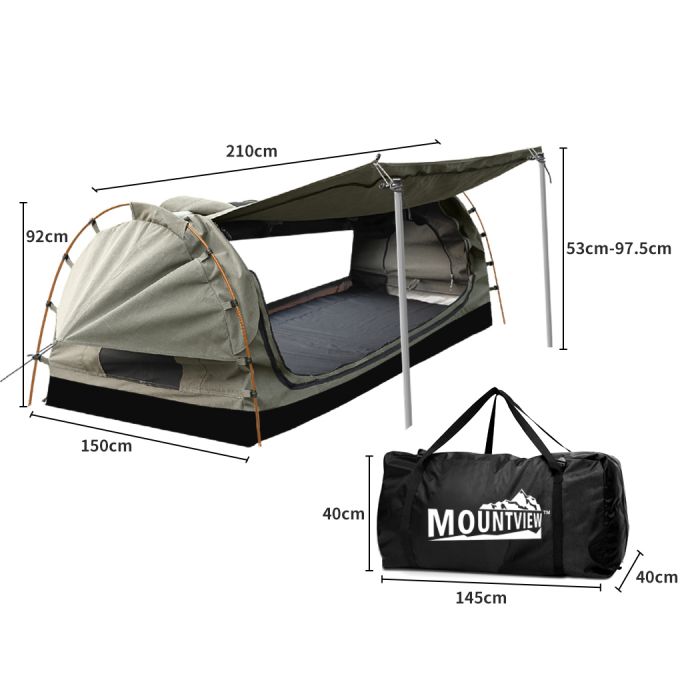 DOUBLE SWAG CAMPING SWAGS CANVAS DOME TENT FREE STANDING WITH SIDE AWNING

GREY