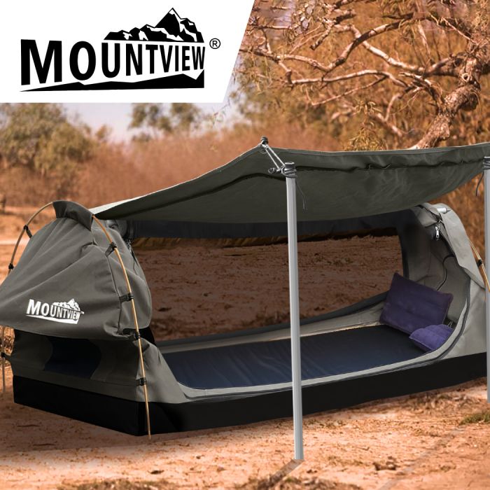 DOUBLE SWAG CAMPING SWAGS CANVAS DOME TENT FREE STANDING WITH SIDE AWNING

GREY
