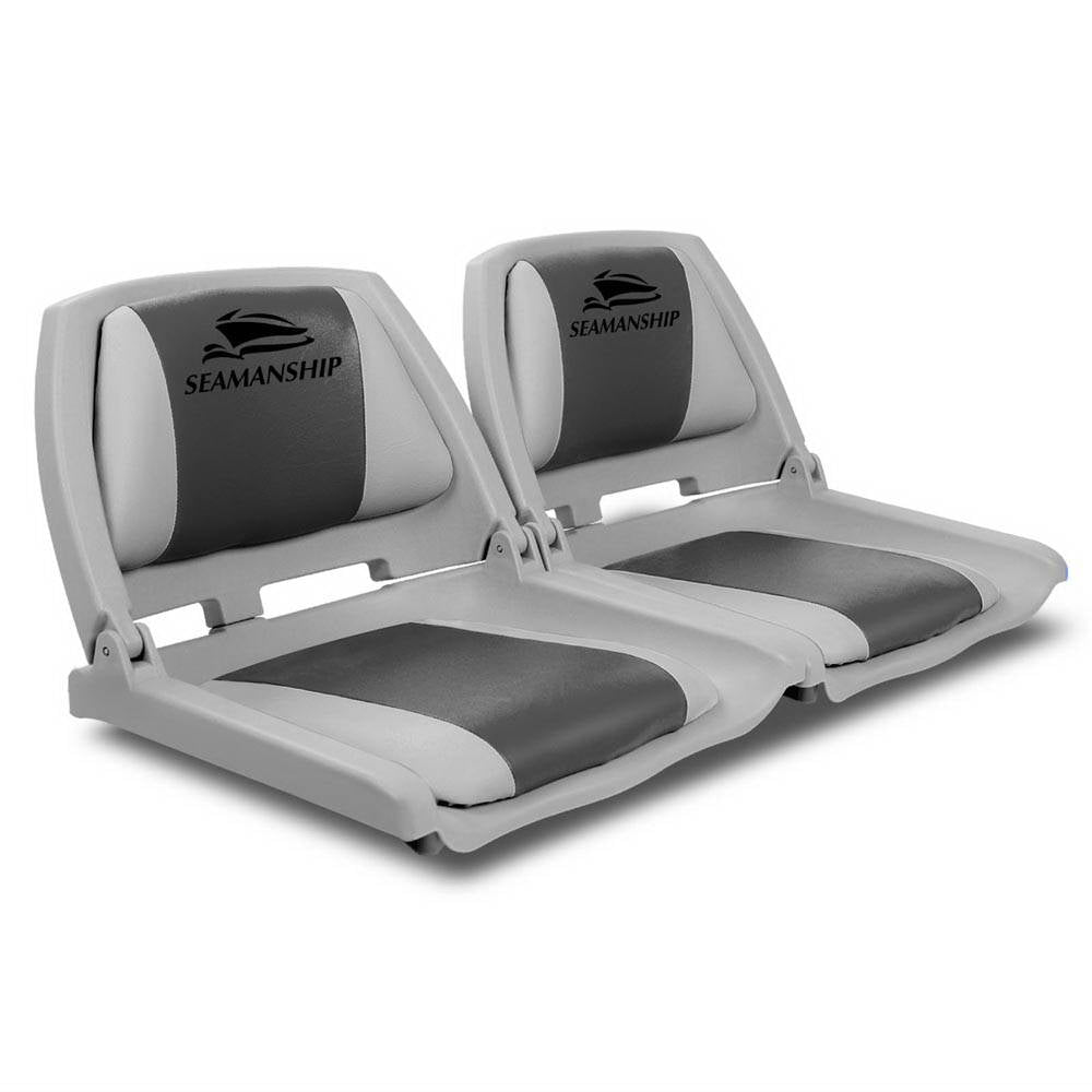 Set of 2 Folding Swivel Boat Seats - Grey & Charcoal