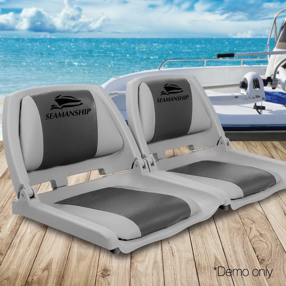 Set of 2 Folding Swivel Boat Seats - Grey & Charcoal