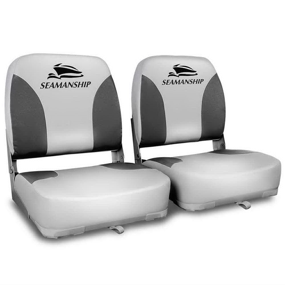 Set of 2 Folding Swivel Boat Seats - Grey & Black