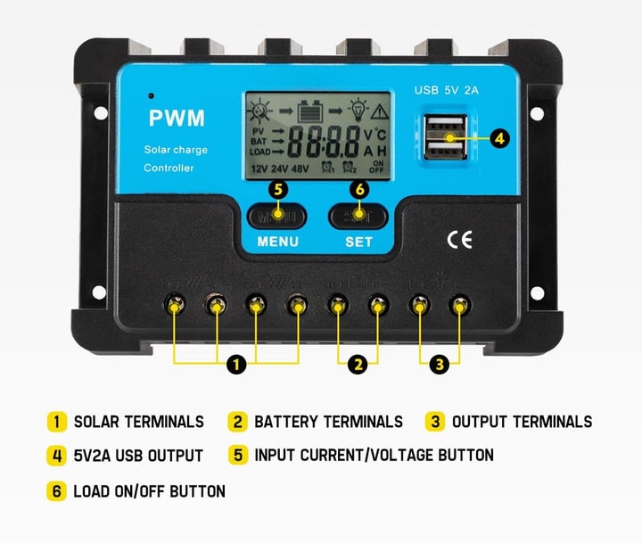 30a PWM Dual Solar Panel Lithium Battery Compatible Solar Regulator