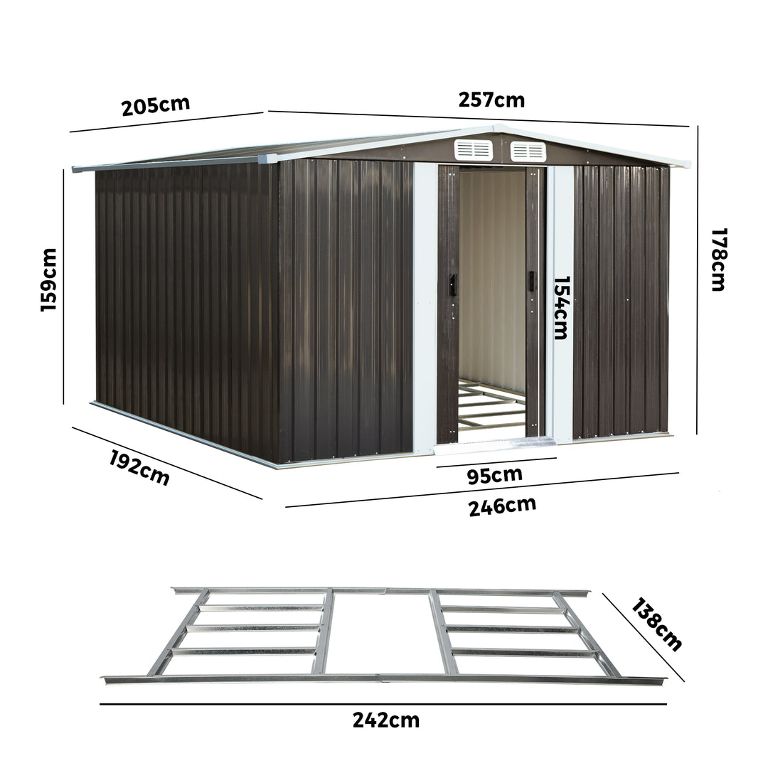 Outdoor Storage Sheds 2.57x2.05M Workshop Cabin Metal Base