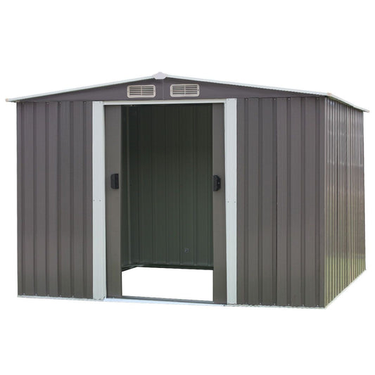 GARDEN SHED SPIRE ROOF 8FT X 8FT OUTDOOR STORAGE SHELTER - GREY