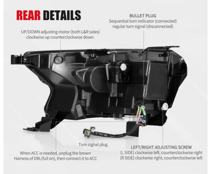 Headlights for Ford Ranger 2015-ON Wildtrak