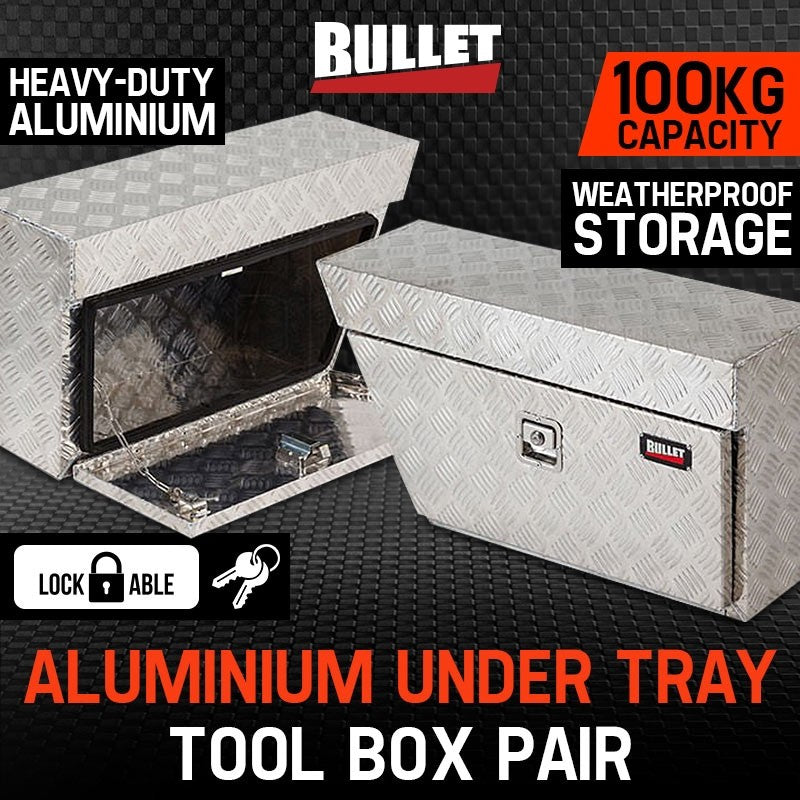 Pair of Under Tray Ute Tool Boxes Aluminium Vehicle Box Body Toolbox