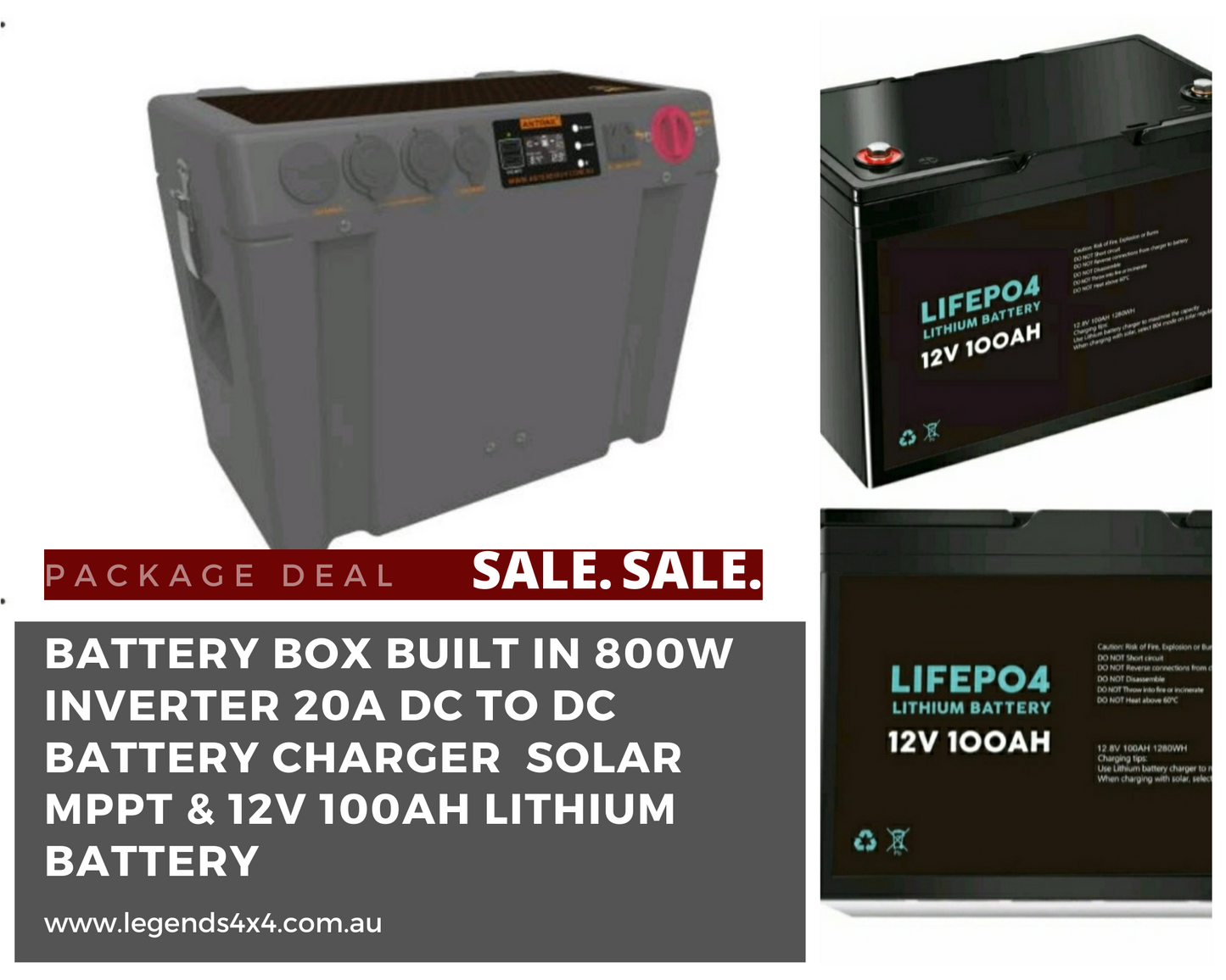 BATTERY BOX DUAL BATTERY SYSTEM 800w INVERTER 20a DcDC SOLAR 100ah lithium Battery