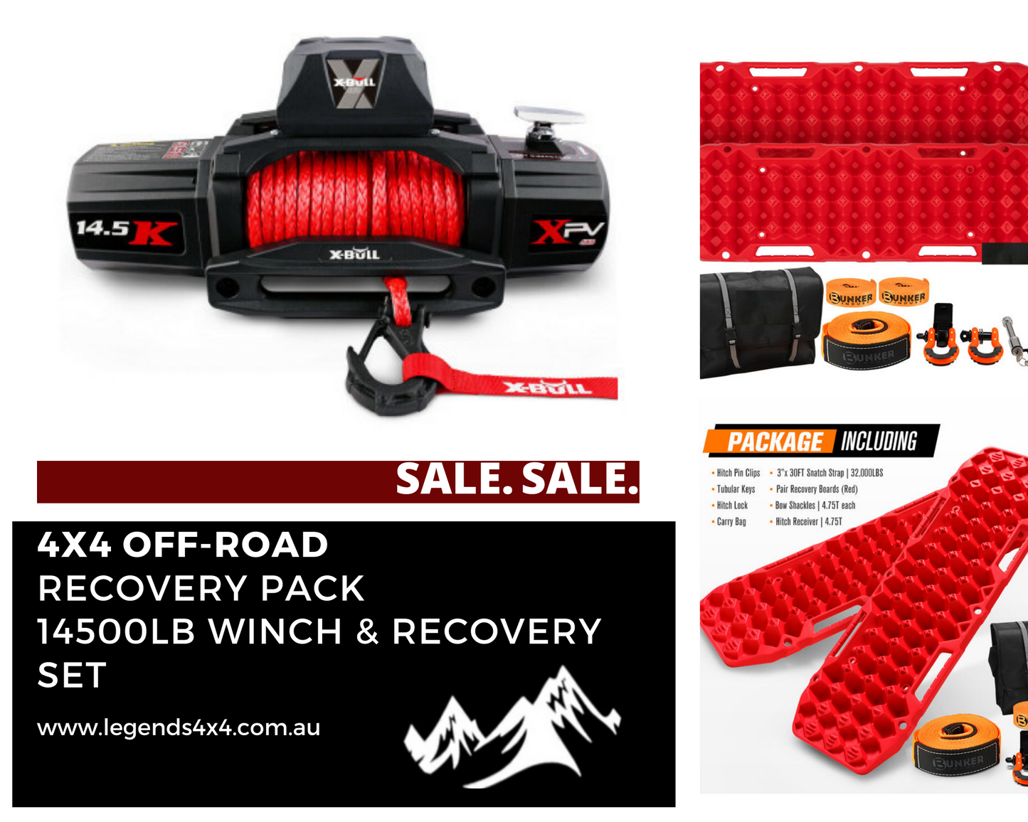 Off-road Recovery Pack 14500lb Winch + Recovery Tracks + Snatch kit