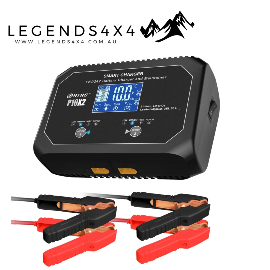 DUAL 10Ax2 12V-24V Dual Smart Battery Charger for Lithium Lifepo4 Lead Acid AGM GEL PB Car Battery Repair