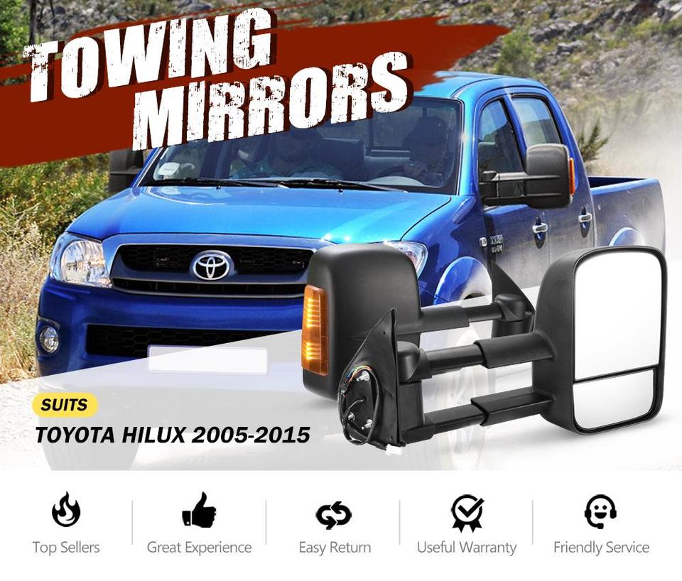 EXTENDABLE TOWING SIDE MIRRORS SUITS TOYOTA HILUX 2005-2015